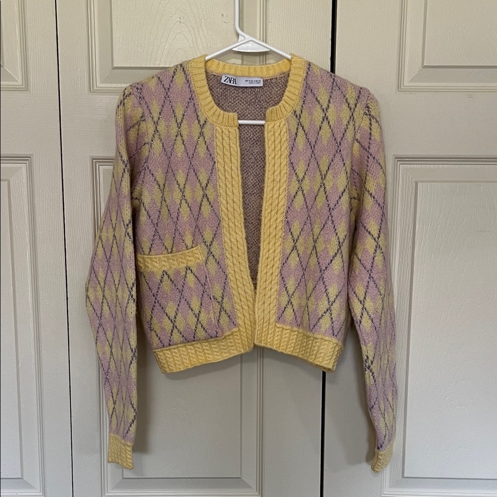 Zara Women's Yellow and Purple Cardigan
